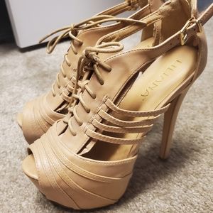 Tan platform heels
